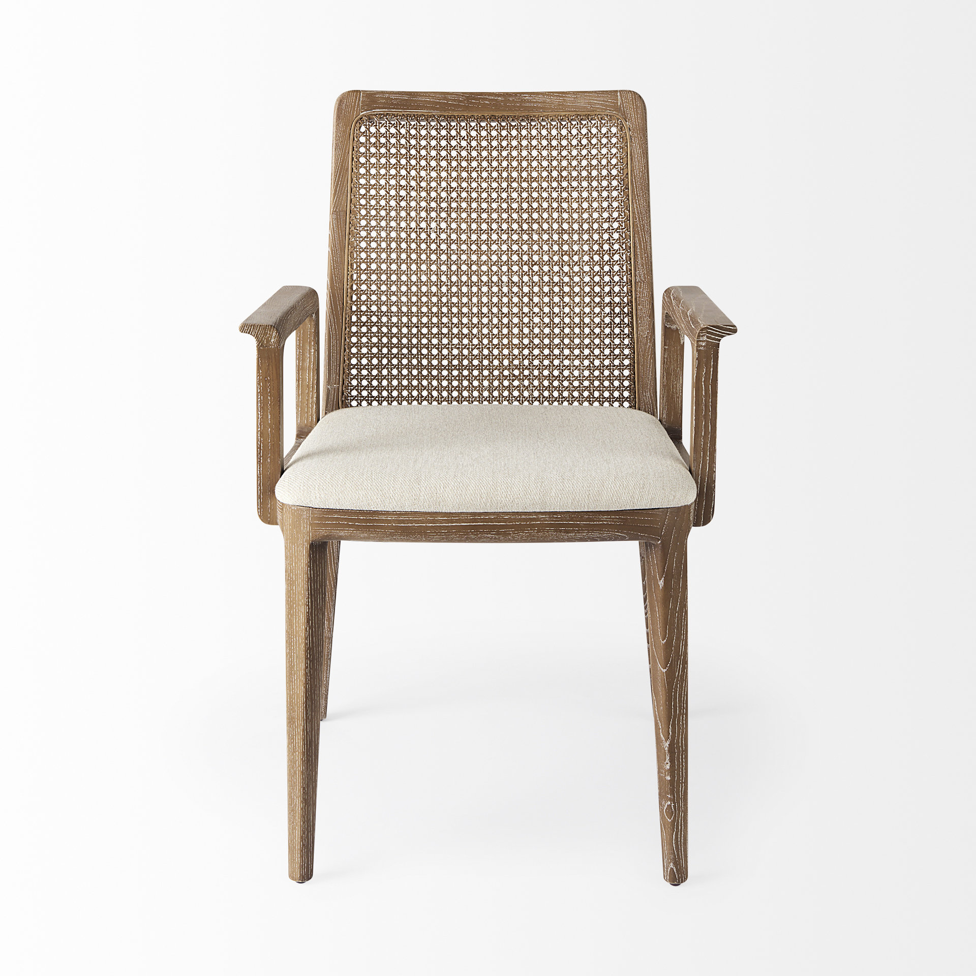 clara light brown wood w/ cream fabric seat and cane back dining chair