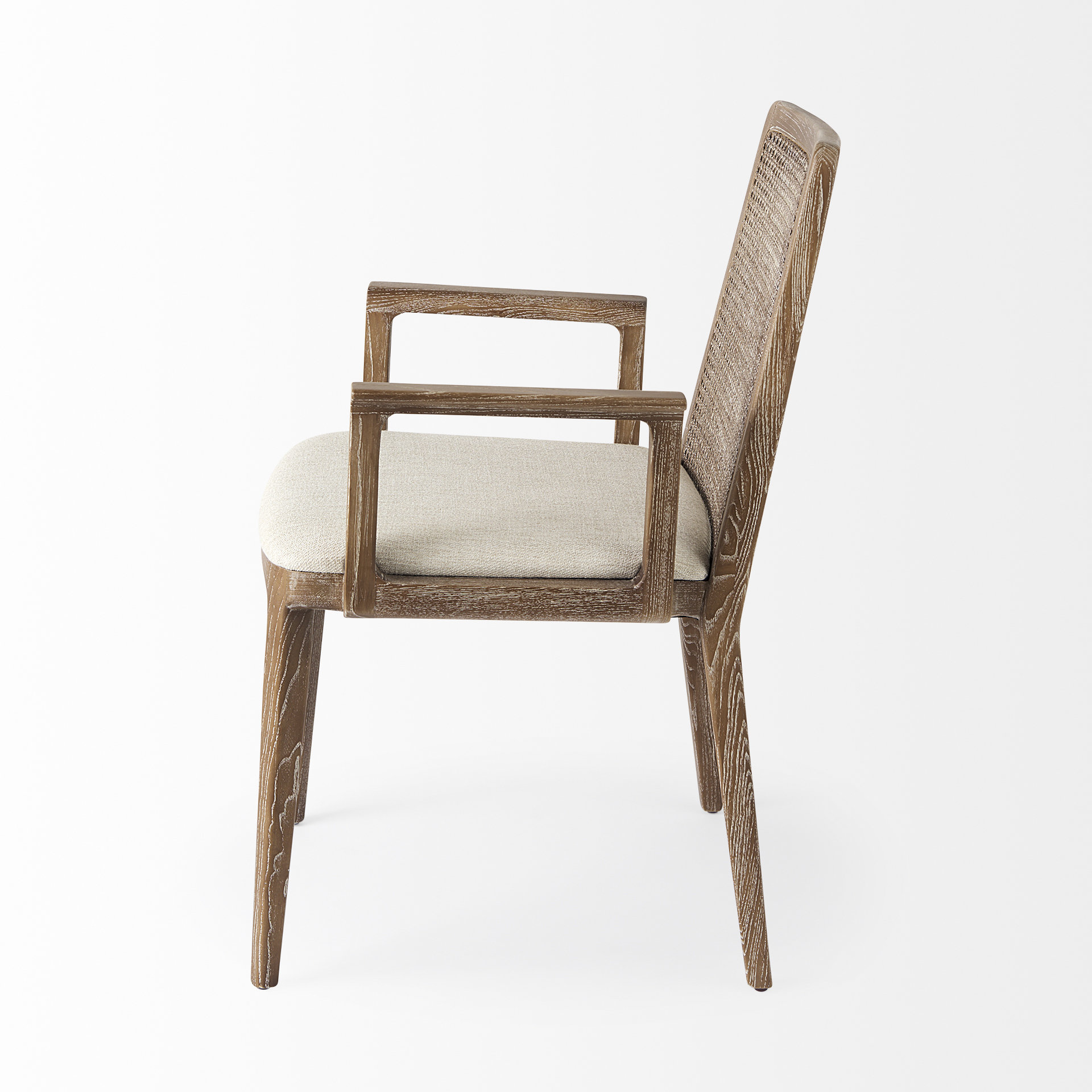 clara light brown wood w/ cream fabric seat and cane back dining chair
