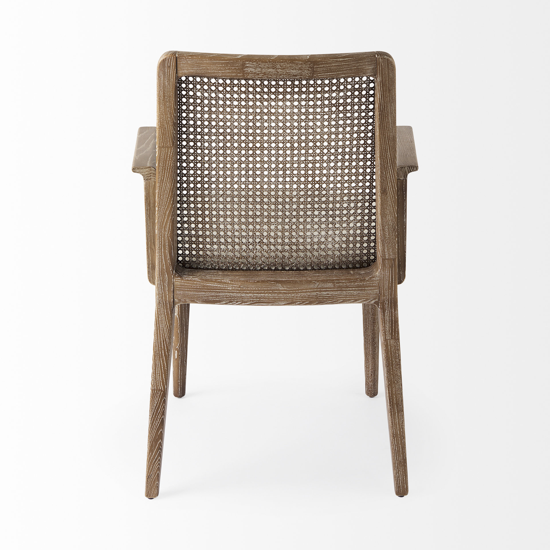 clara light brown wood w/ cream fabric seat and cane back dining chair