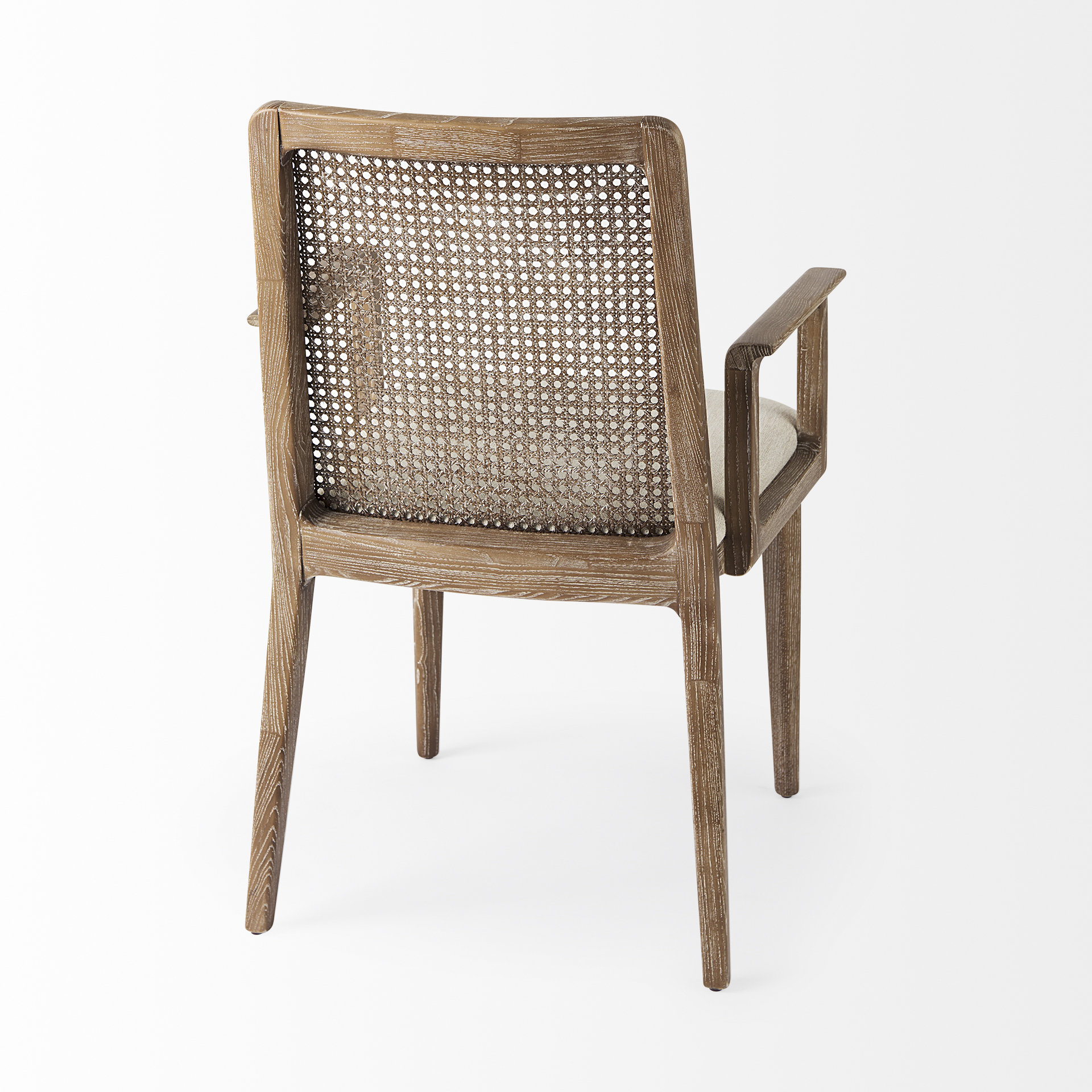 clara light brown wood w/ cream fabric seat and cane back dining chair