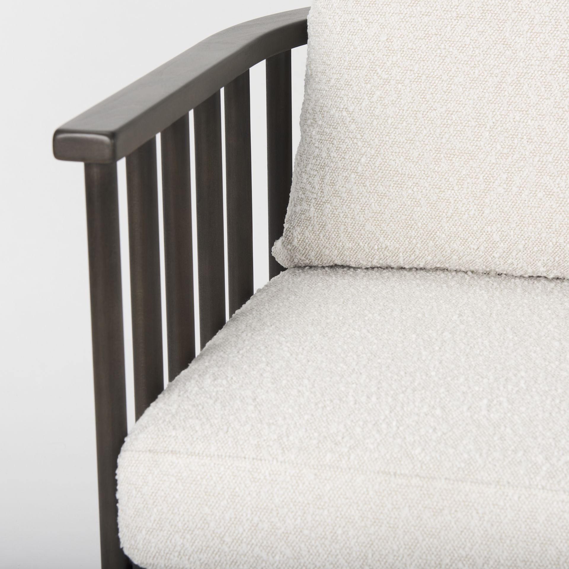 Kopari 30.1L x 30.5W x 37.2H White Boucle Fabric W/Dark Brown Wood Accent Chair