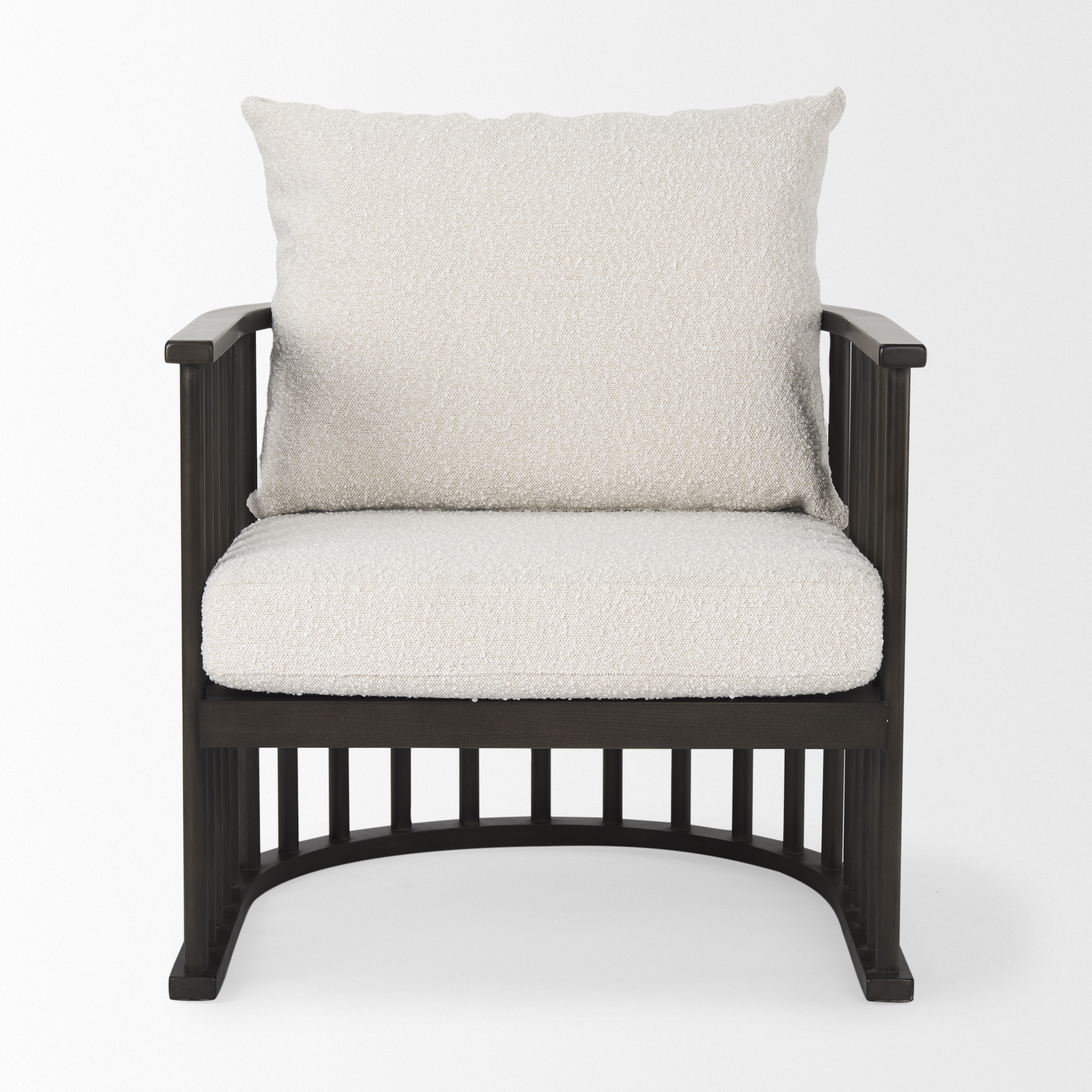 Kopari 30.1L x 30.5W x 37.2H White Boucle Fabric W/Dark Brown Wood Accent Chair