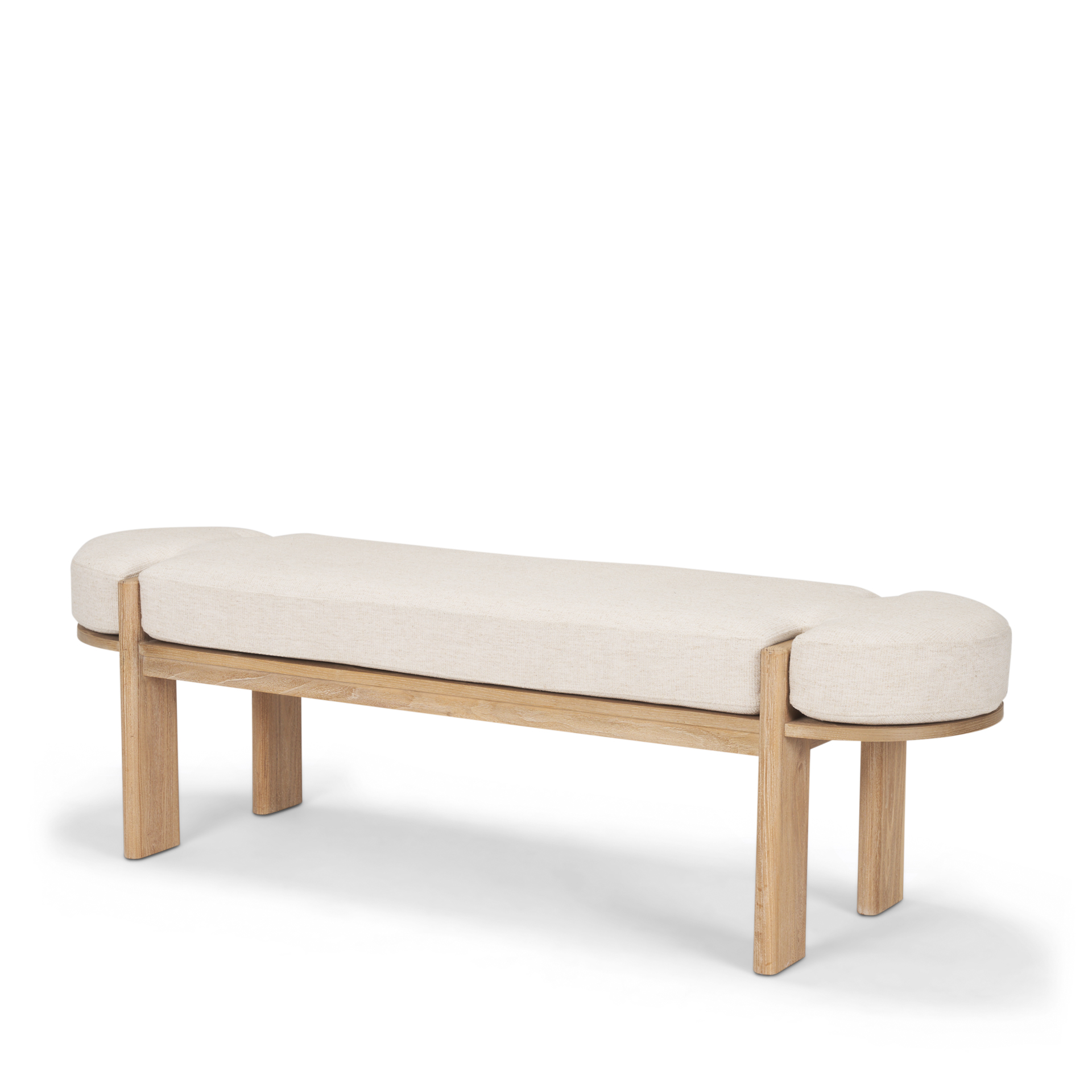 sohan light brown elm wood w/ oatmeal fabric bench