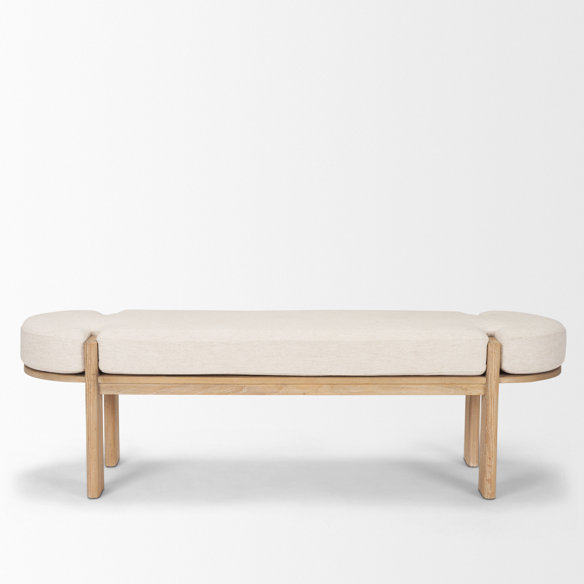sohan light brown elm wood w/ oatmeal fabric bench