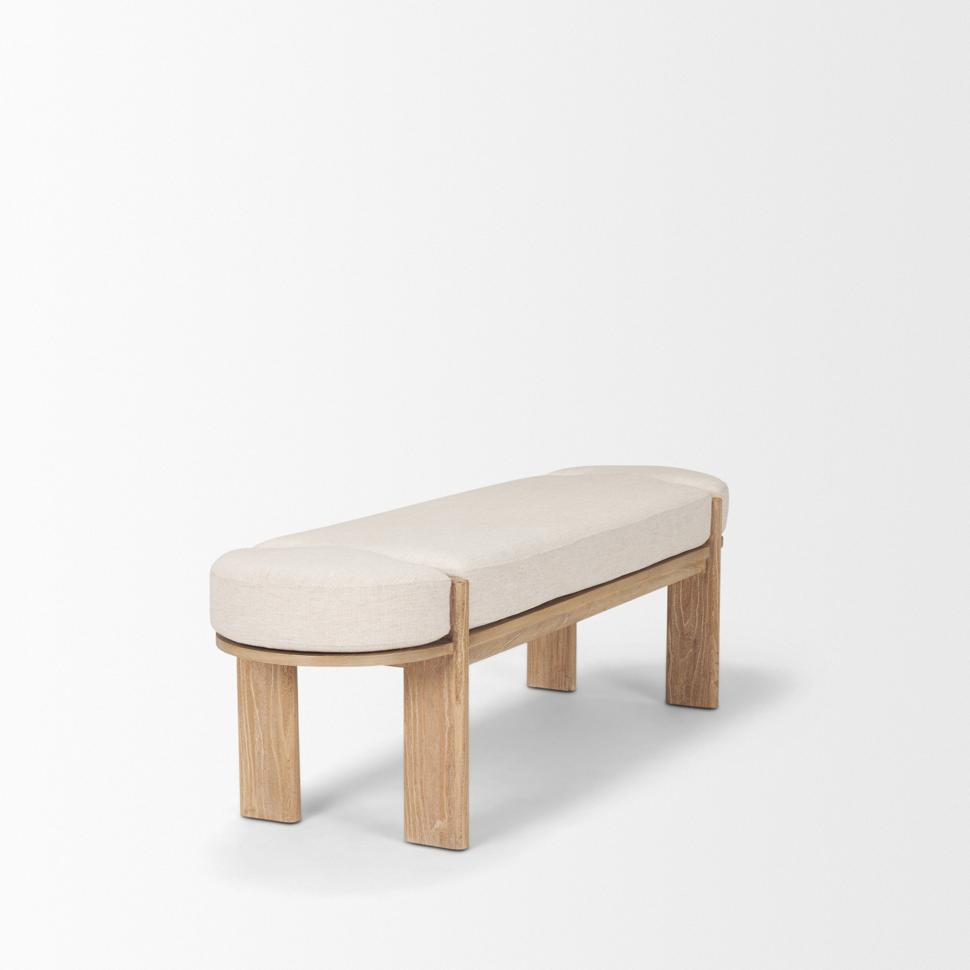sohan light brown elm wood w/ oatmeal fabric bench