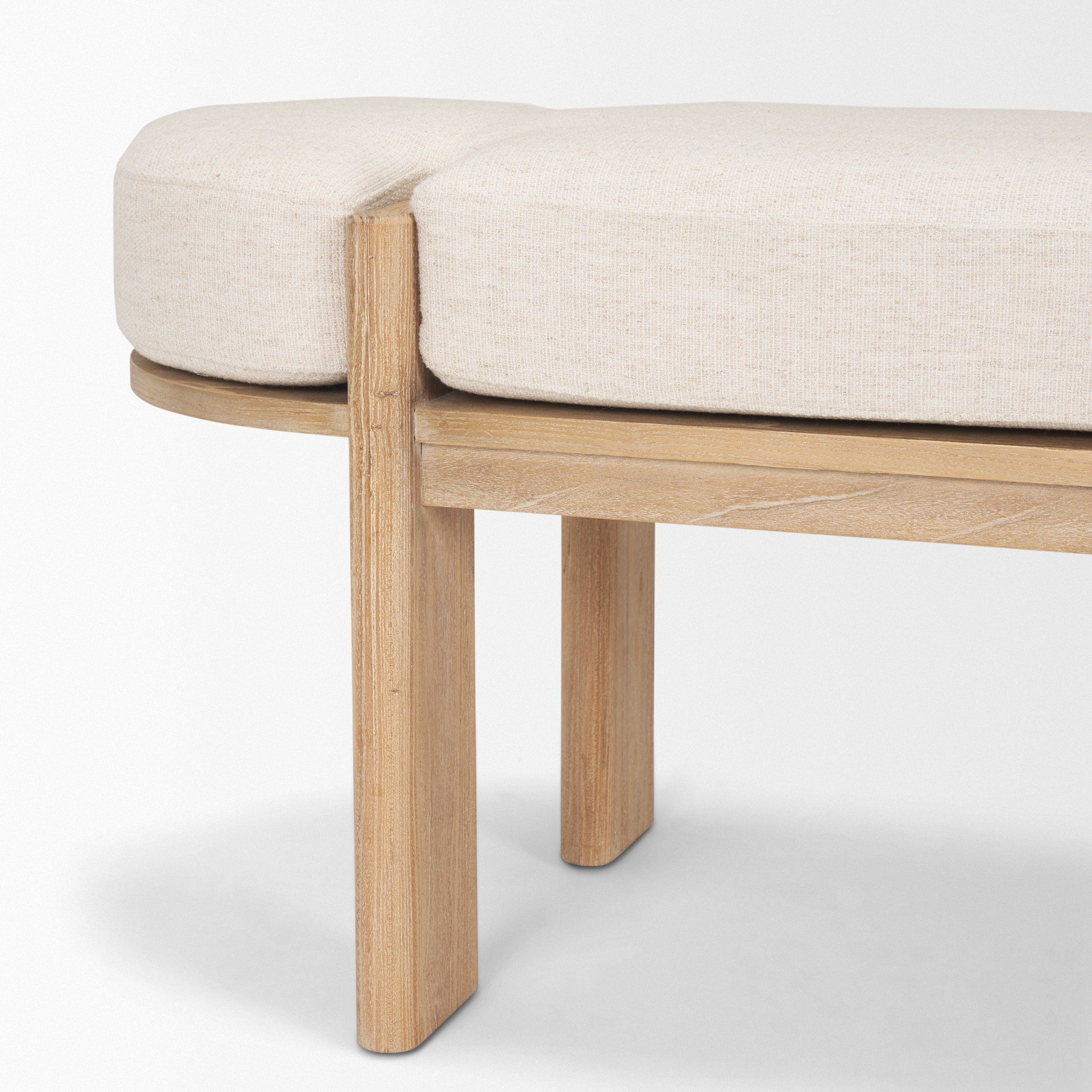 sohan light brown elm wood w/ oatmeal fabric bench